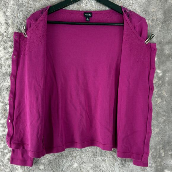 Rafaella Petite Size P Beaded Cardigan Sweater Purple Long Sleeve Casual - Picture 3 of 9